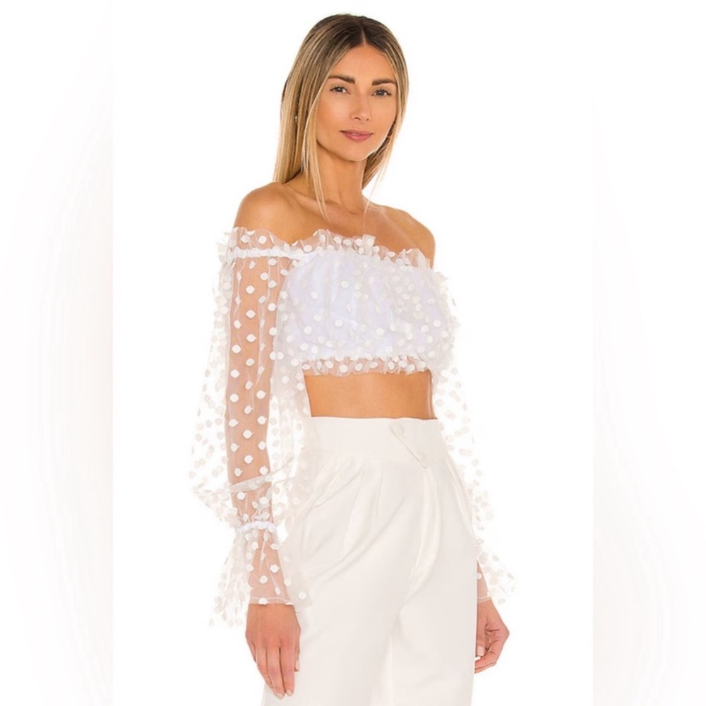 Revolve Majorelle Bye Bye Baby White Polka Dot Crop Top